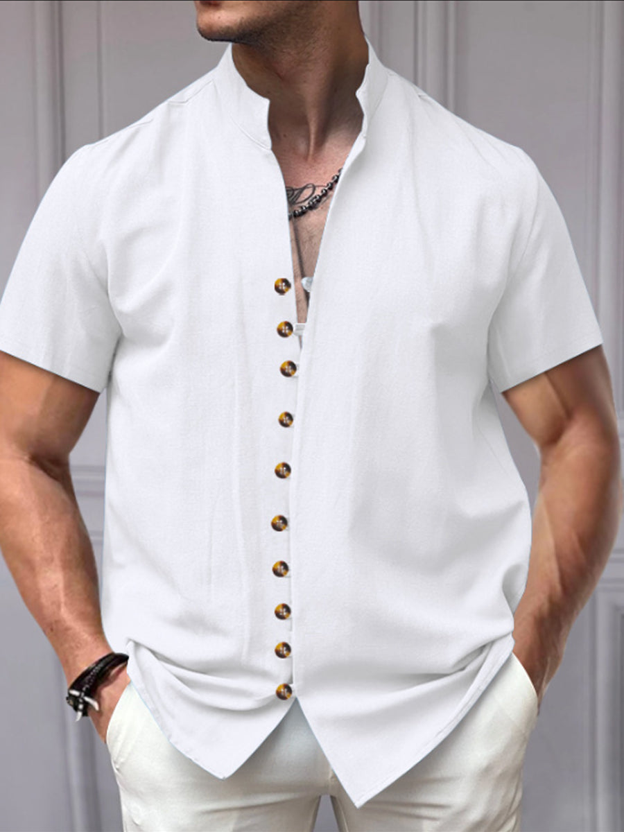 Men's Vintage Cotton-Linen Short-Sleeve Shirt