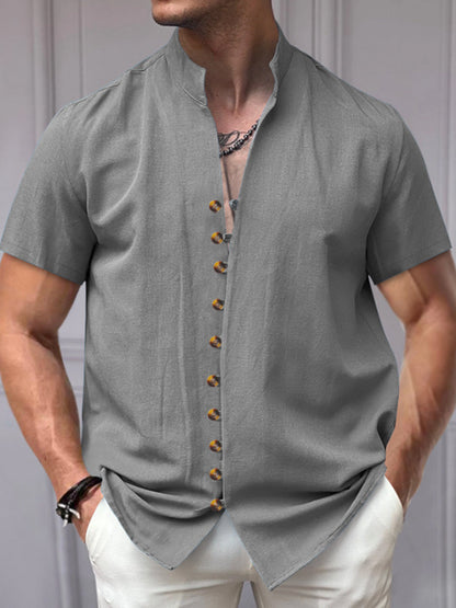 Men's Vintage Cotton-Linen Short-Sleeve Shirt