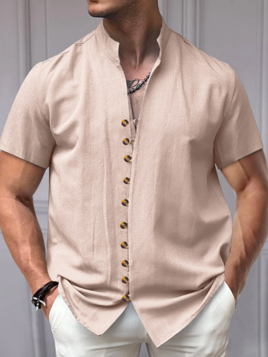 Men's Vintage Cotton-Linen Short-Sleeve Shirt