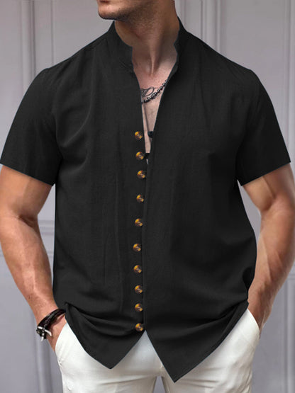 Men's Vintage Cotton-Linen Short-Sleeve Shirt