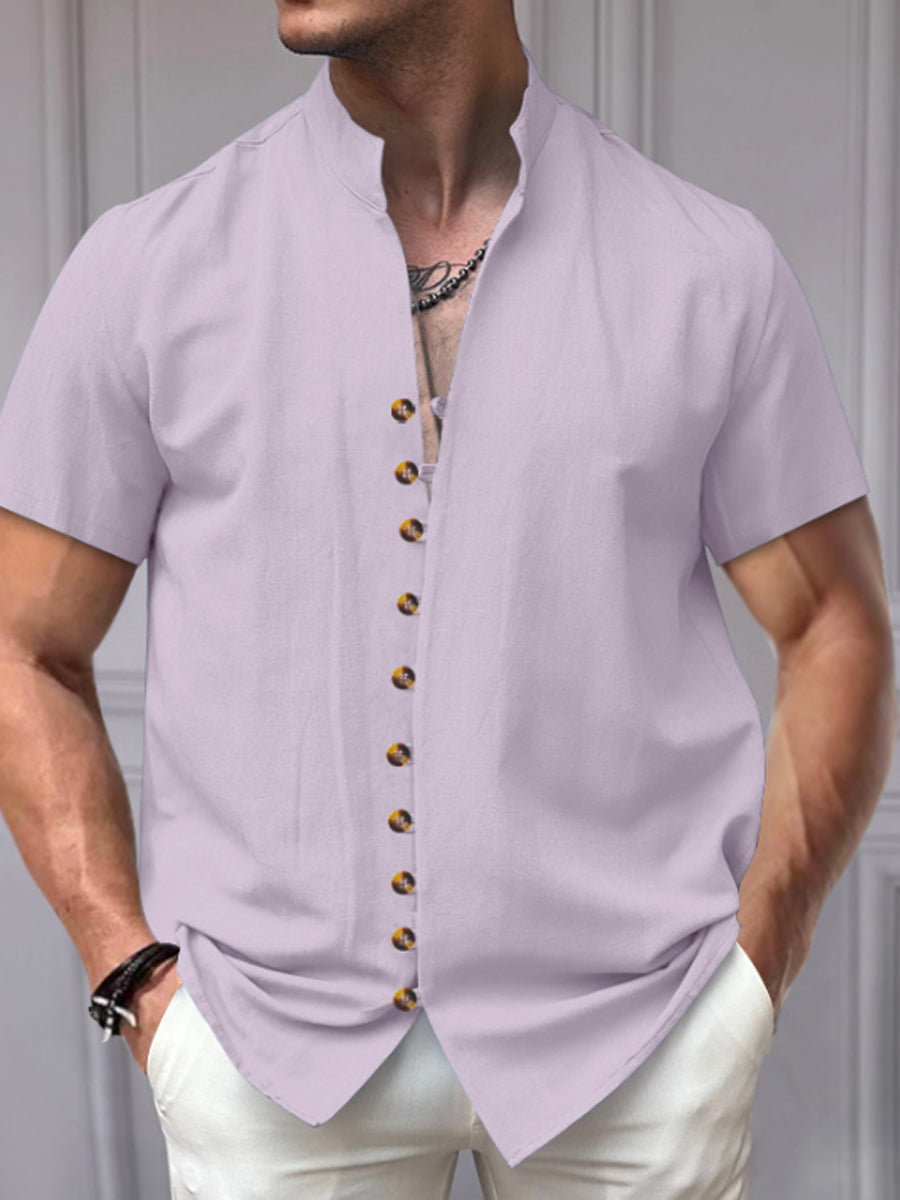 Men's Vintage Cotton-Linen Short-Sleeve Shirt