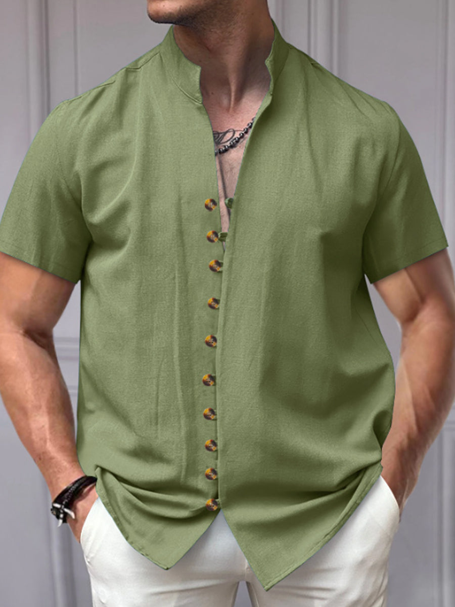 Men's Vintage Cotton-Linen Short-Sleeve Shirt