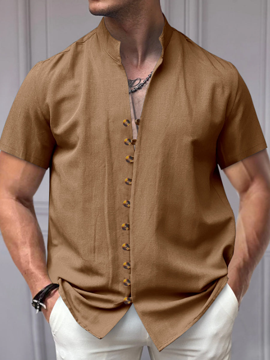 Men's Vintage Cotton-Linen Short-Sleeve Shirt