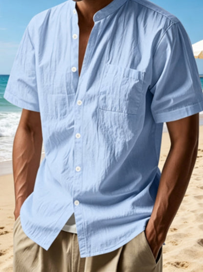 Men's Vintage Cotton-Linen Short-Sleeve Shirt