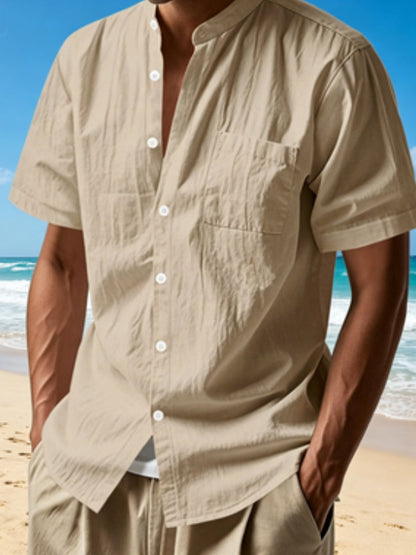 Men's Vintage Cotton-Linen Short-Sleeve Shirt