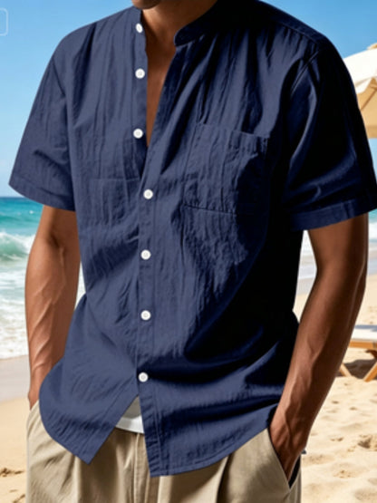 Men's Vintage Cotton-Linen Short-Sleeve Shirt