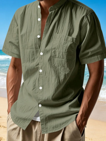 Men's Vintage Cotton-Linen Short-Sleeve Shirt