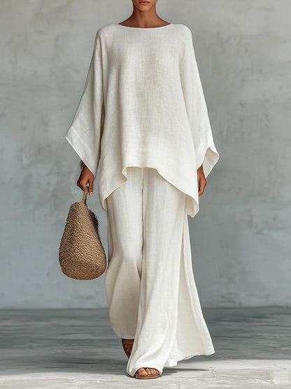 Women's Pure Color Elegant Casual Wide-Leg Pants Two-Piece Set