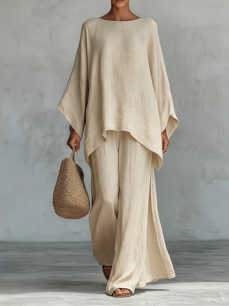 Women's Pure Color Elegant Casual Wide-Leg Pants Two-Piece Set