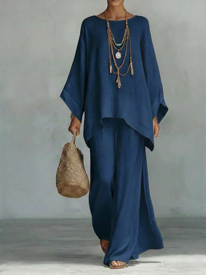 Women's Pure Color Elegant Casual Wide-Leg Pants Two-Piece Set