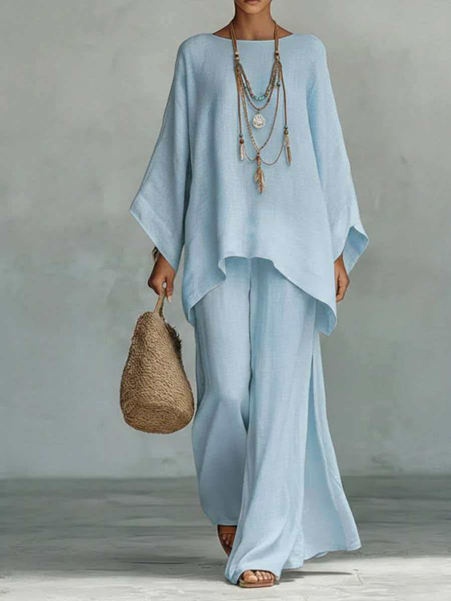 Women's Pure Color Elegant Casual Wide-Leg Pants Two-Piece Set