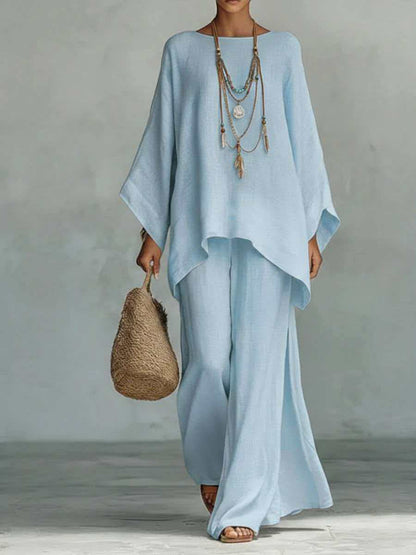 Women's Pure Color Elegant Casual Wide-Leg Pants Two-Piece Set