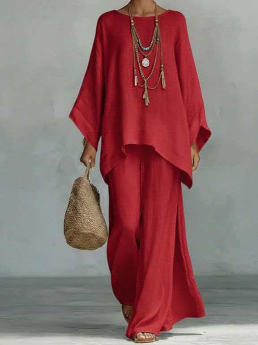 Women's Pure Color Elegant Casual Wide-Leg Pants Two-Piece Set