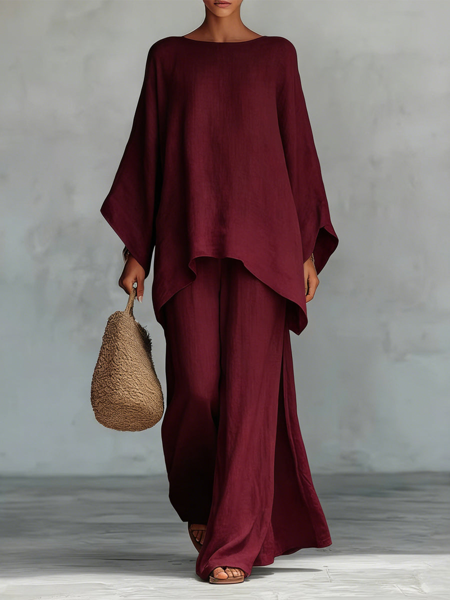 Women's Pure Color Elegant Casual Wide-Leg Pants Two-Piece Set