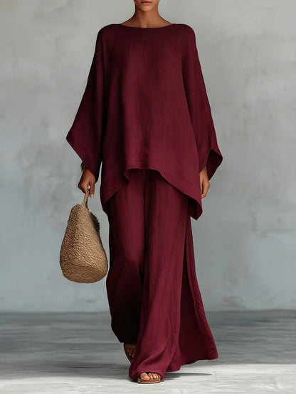 Women's Pure Color Elegant Casual Wide-Leg Pants Two-Piece Set