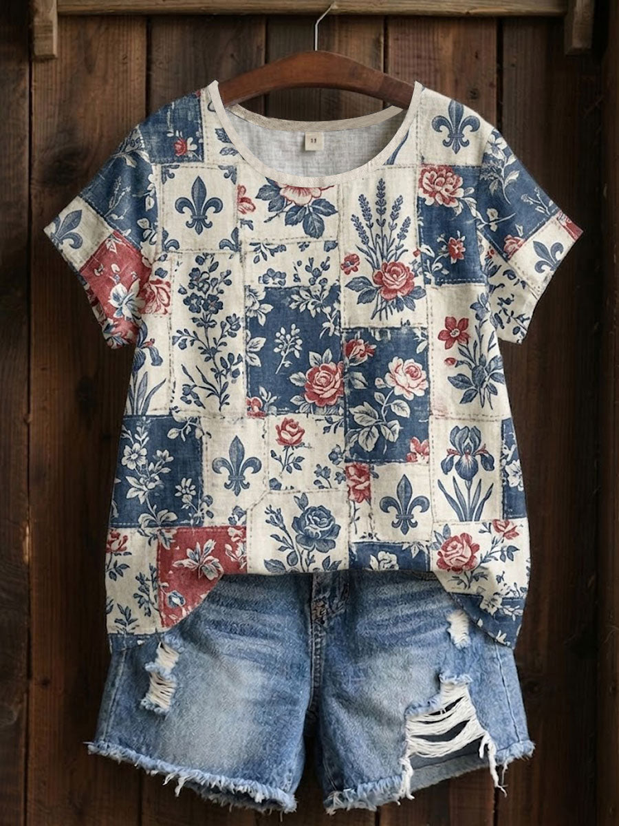 Women's Floral Patchwork Printed T-shirt