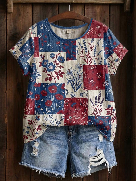 Women's Floral Patchwork Printed T-shirt