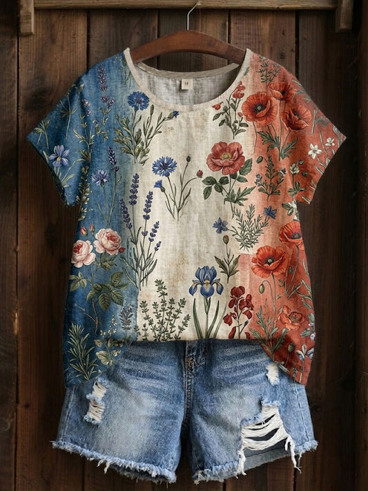 Women's Floral Patchwork Printed T-shirt