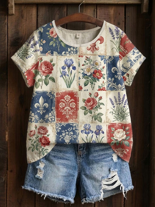 Women's Floral Patchwork Printed T-shirt