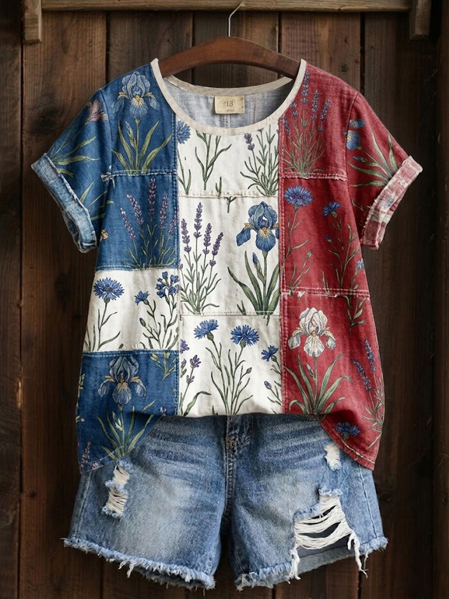 Women's Floral Patchwork Printed T-shirt