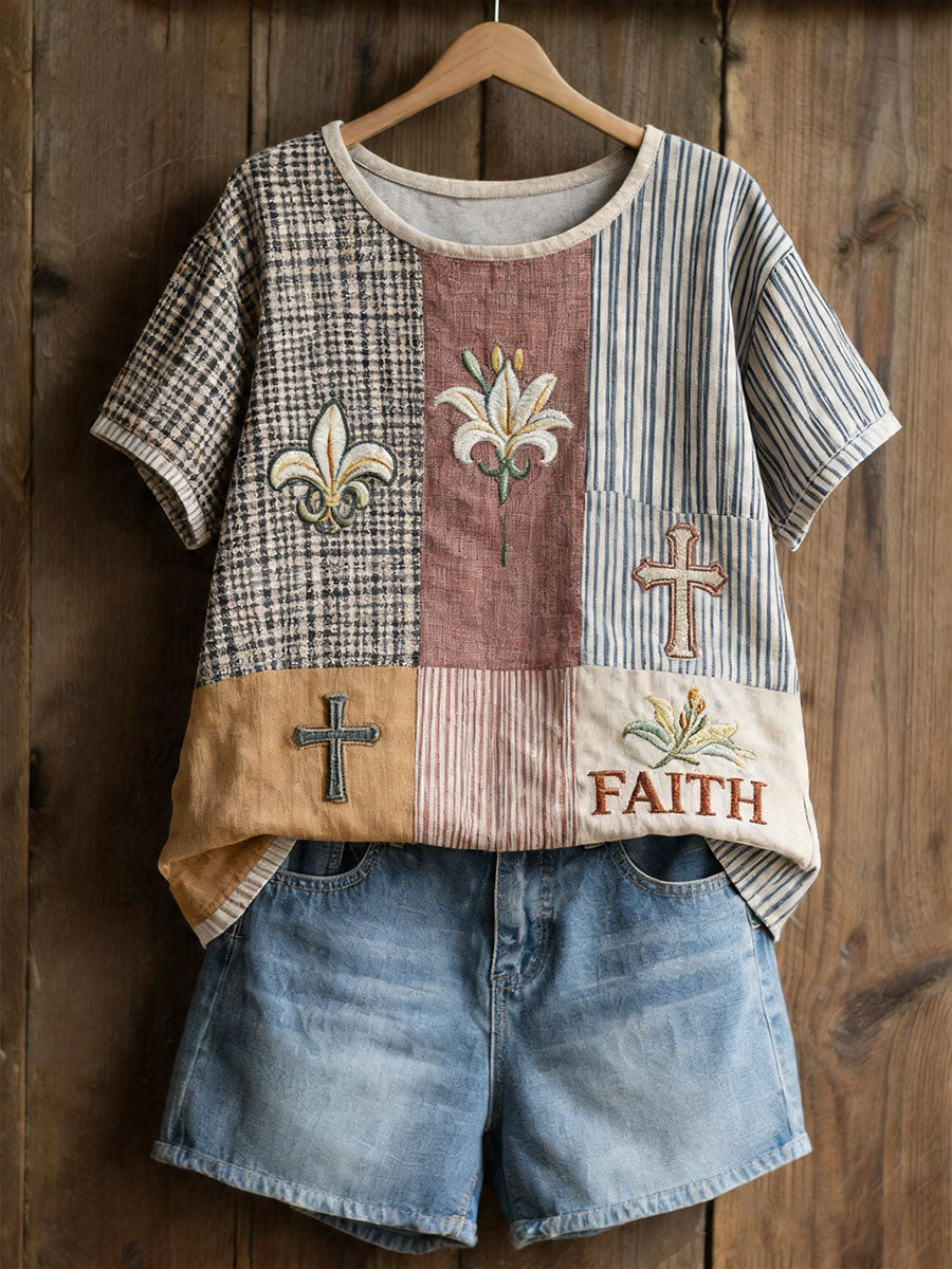 Women's Floral Cross Print Casual T-shirt