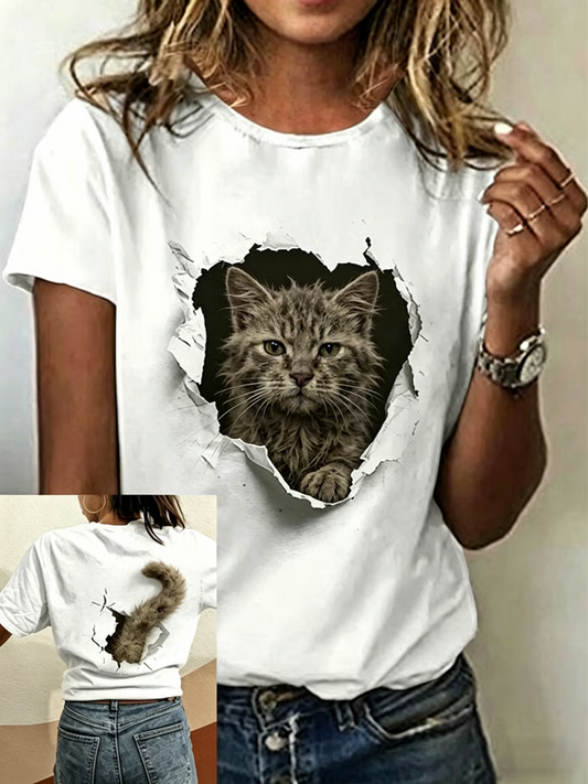 Women's Cat Print short-sleeved T-shirt