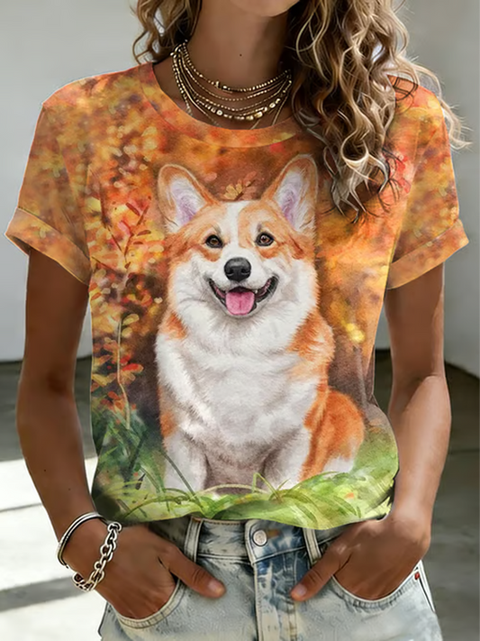 Women's Dog Print short-sleeved T-shirt
