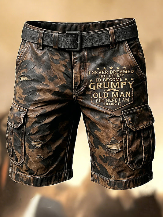 Men's Retro Vacation Business Old Fuckers Club Art Print Casual Shorts