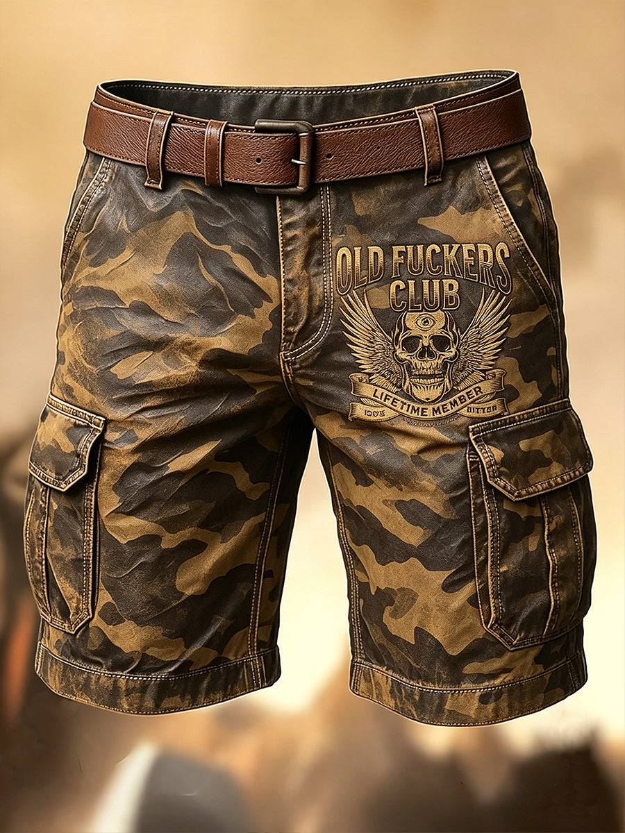Men's Retro Vacation Business Old Fuckers Club Art Print Casual Shorts