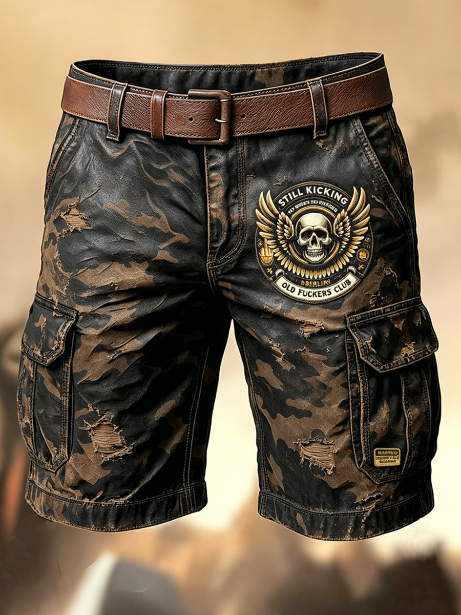 Men's Retro Vacation Business Old Fuckers Club Art Print Casual Shorts