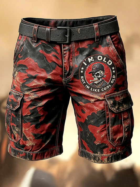Men's Retro Vacation Business Old Fuckers Club Art Print Casual Shorts