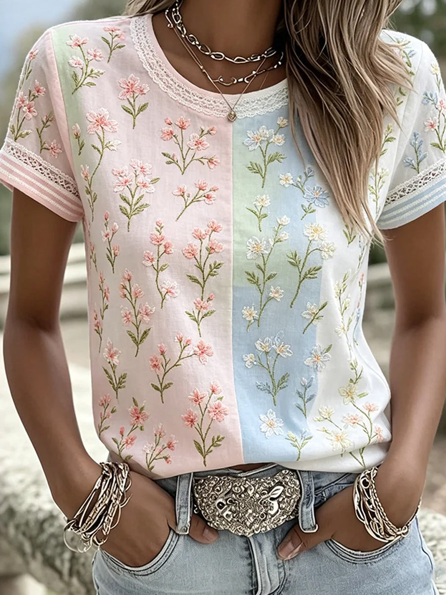 Women's Vintage Floral Art Print Casual Top