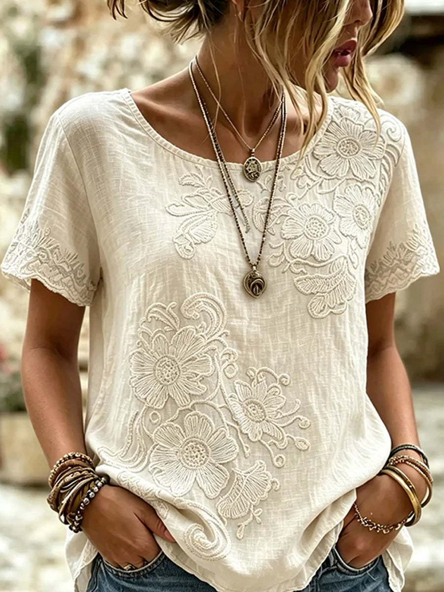 Women's Vintage Floral Art Print Casual Top