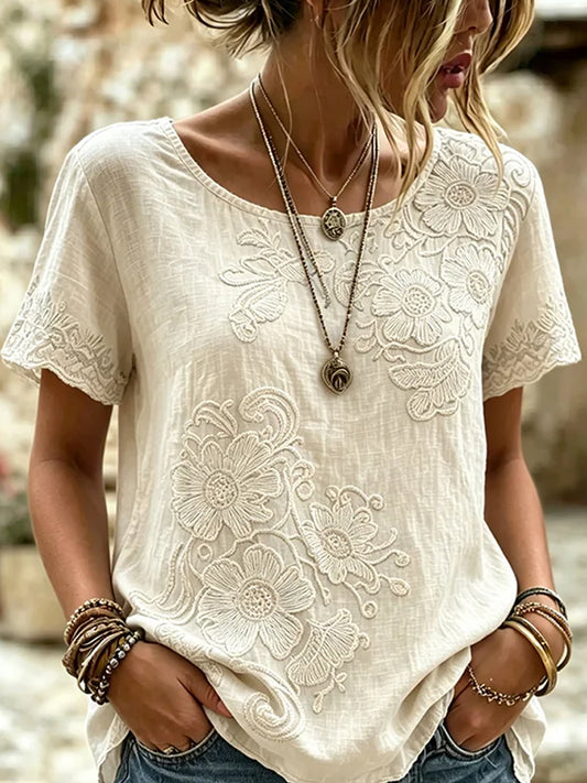 Women's Vintage Floral Art Print Casual Top