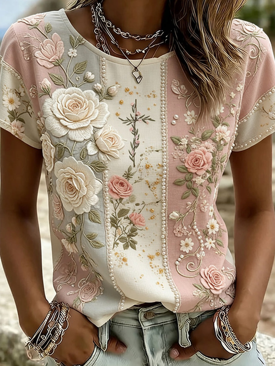 Women's Vintage Floral Art Print Comfort T-Shirt