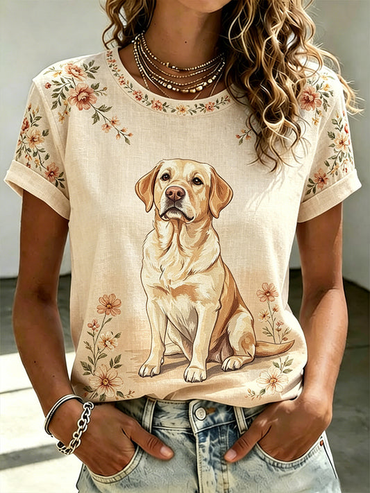 Women's Casual T-Shirt With Animal And Floral Print