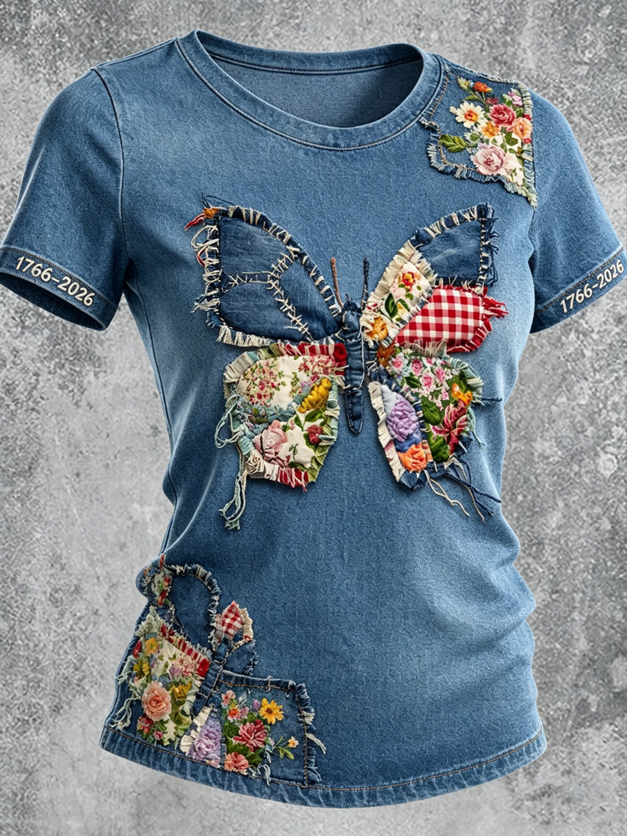 Women's Independence Day Printed Vintage Fashion Loose Short Sleeve T-Shirt