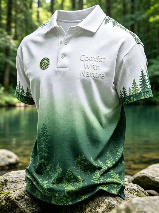 Men's 'Coexist With Nature' Printed Casual Polo Shirt