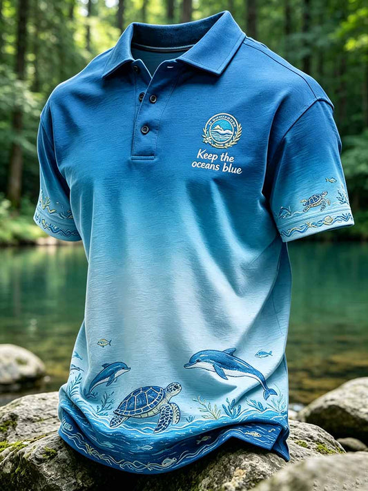 Men's 'keep The Oceans Blue' Printed Casual Polo Shirt