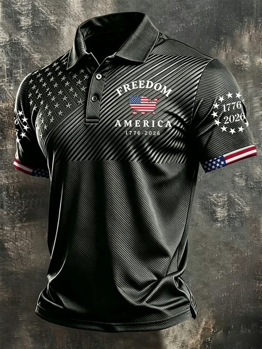 Men's Independence Day USA Flag Print Casual Patriotic Polo