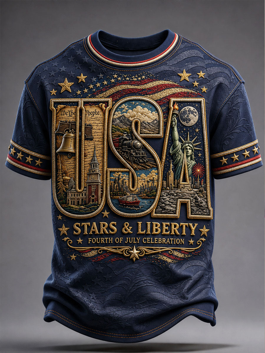 Men's 4th of July Independence Day Art Printed T-shirt