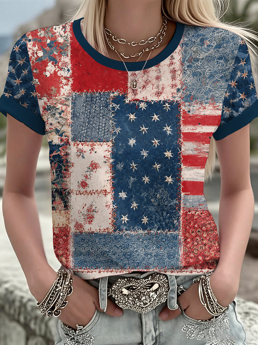 Women's America Floral Printed T-shirt