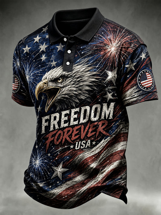 Men's Independence Day Bald Eagle USA Flag Print Casual Patriotic Polo