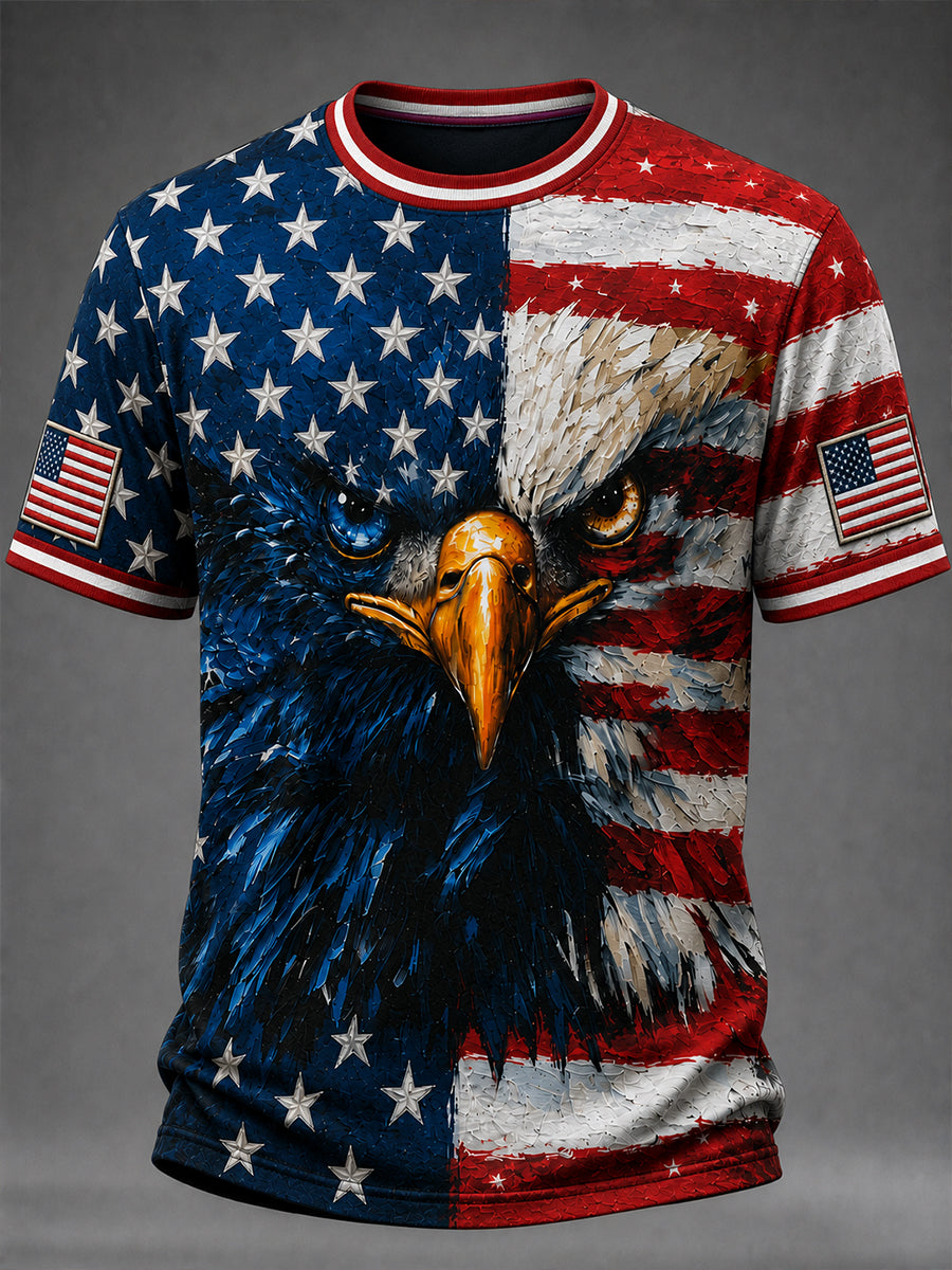 Men's Independence Day American Flag Eagle Art Print T-shirt