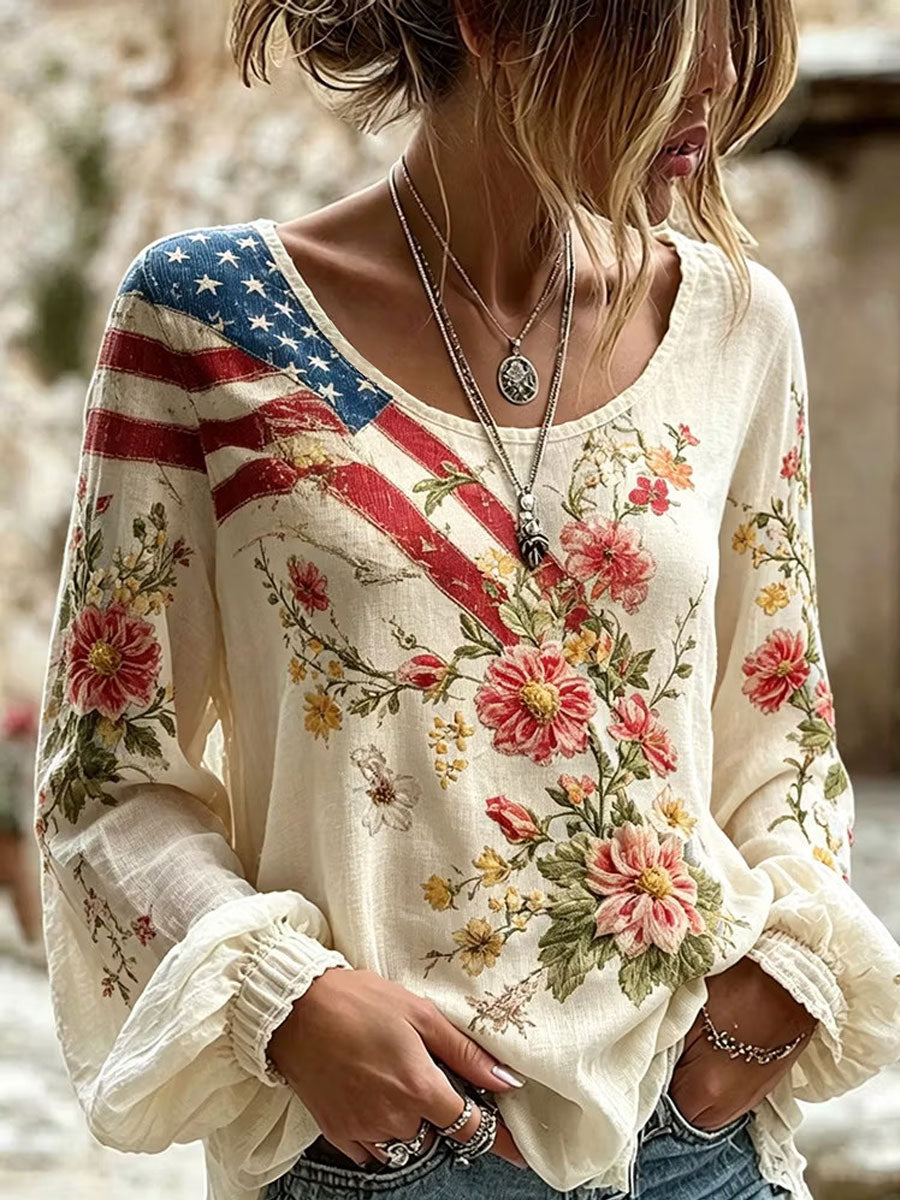 Women's American Flag Butterfly Print Casual T-Shirt
