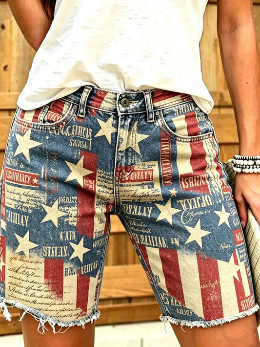 Women's retro American flag element design printed short pants