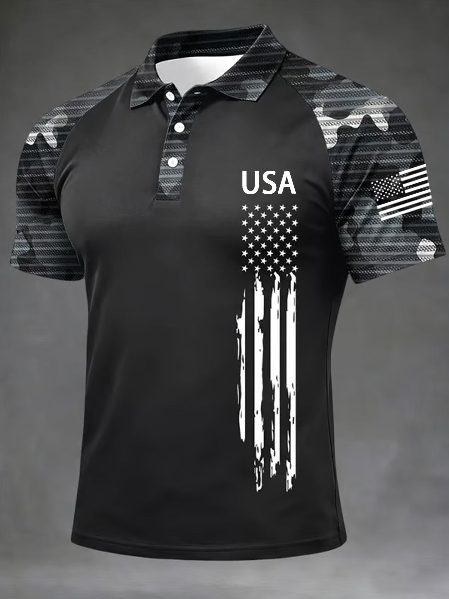 Men's Independence Day USA Flag Print Casual Patriotic Polo