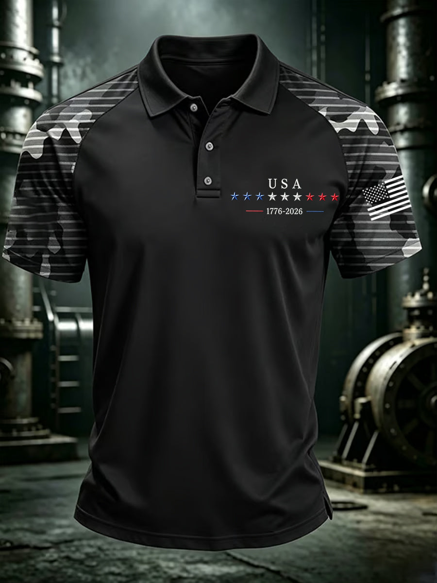 Men's Independence Day USA Flag Print Casual Patriotic Polo
