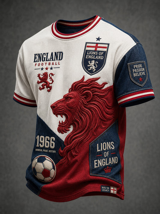 Retro England Football Fan Art Print Casual T-Shirt