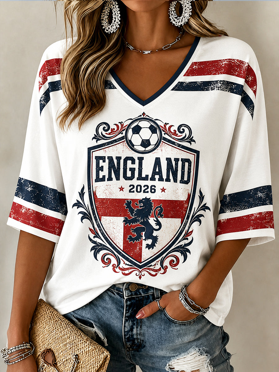Retro England Football Fan Art Print Casual Jersey